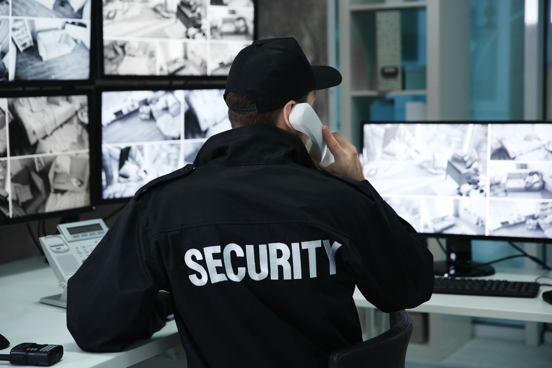 Operador de Armarium cumpliendo con los requisitos legales de seguridad intramuros desde una sala de monitoreo de CCTV.